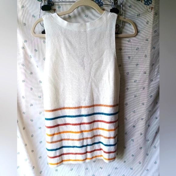 Cleo Women's Striped Button-Down Tank Top - White, Orange, Blue - Picture 2 of 4